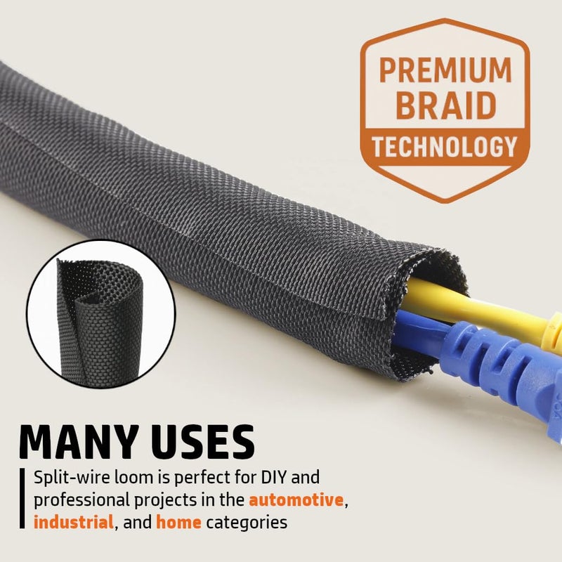 MGI SpeedWare Woven Mesh Split-Sleeve Wire Loom for High-Temperature Automotive Harness and Home Cable Management - 25 feet (1/4") - Image 3